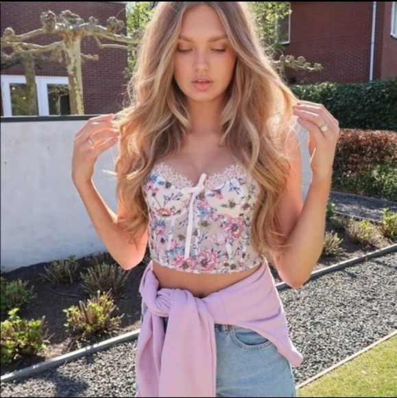 NIP DREAM ANGELS Unlined Bra Top Bustier Coconut White Floral - Picture 5 of 8